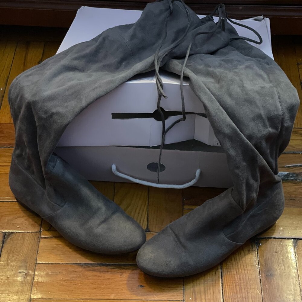 Ivanka Trump Over-the-Knee Suede Boots-gray